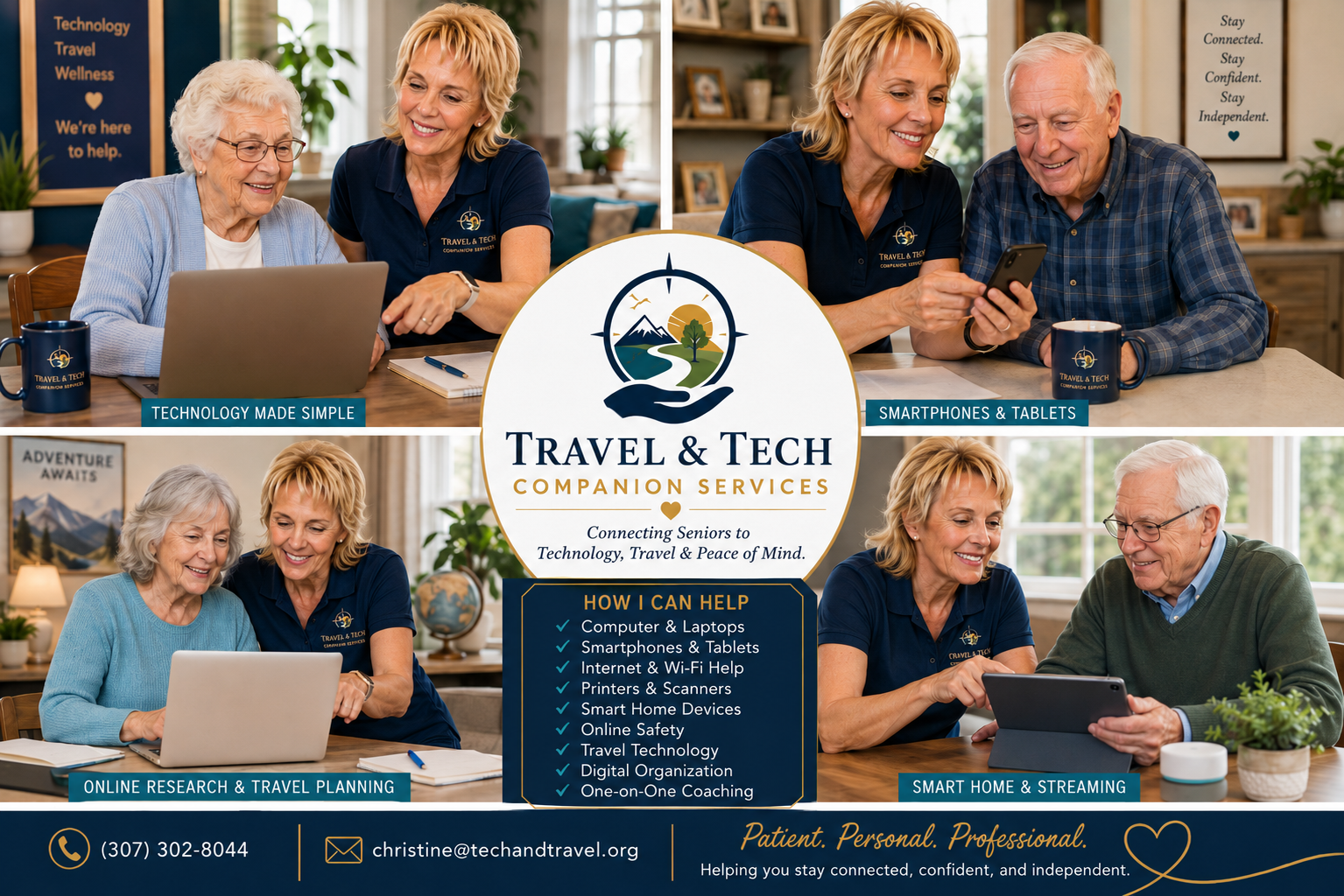 Christine helping a senior with technology